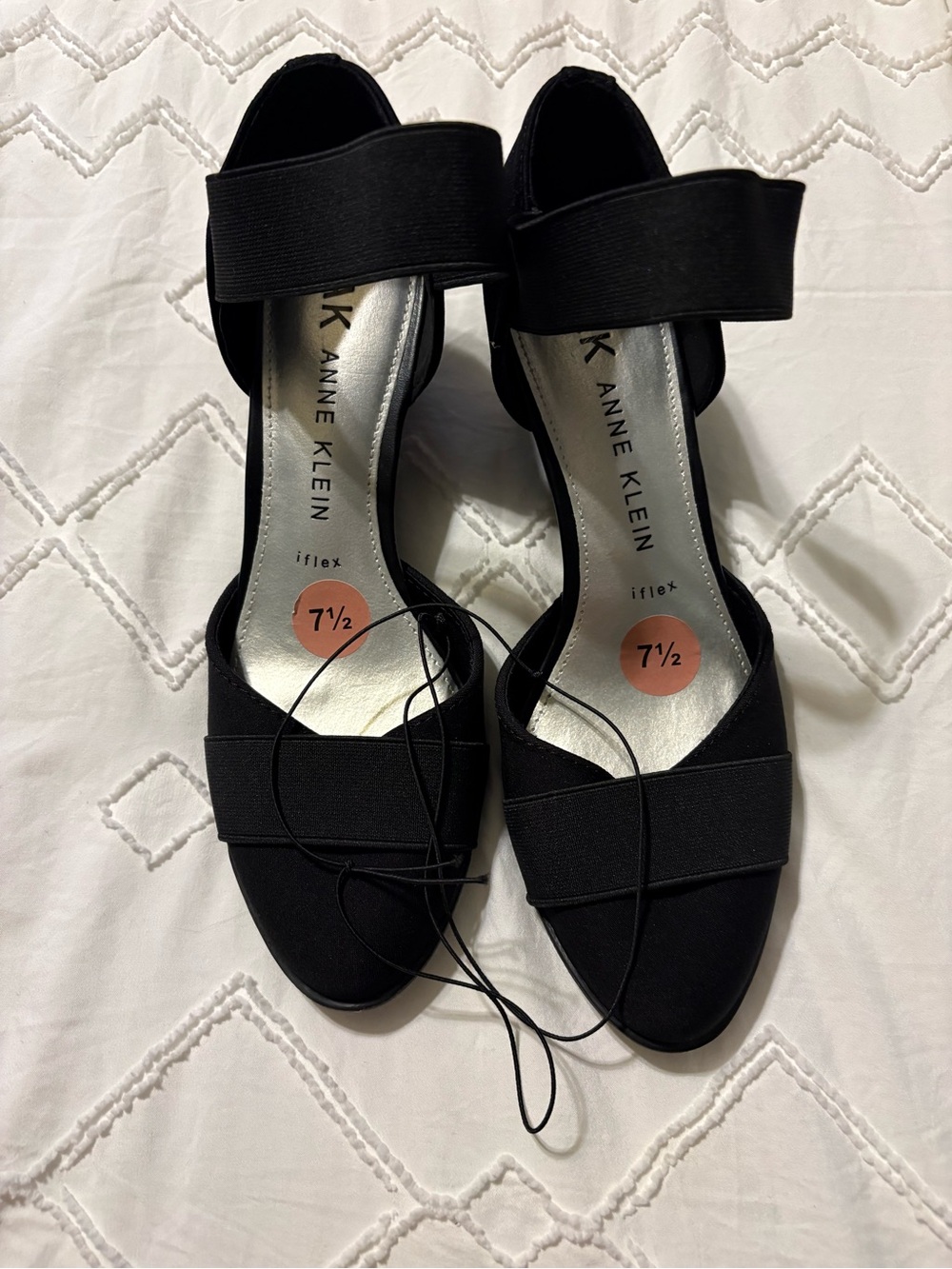 Anne Klein Black Open-Toe Elastic Strap wedge pumps New without tags